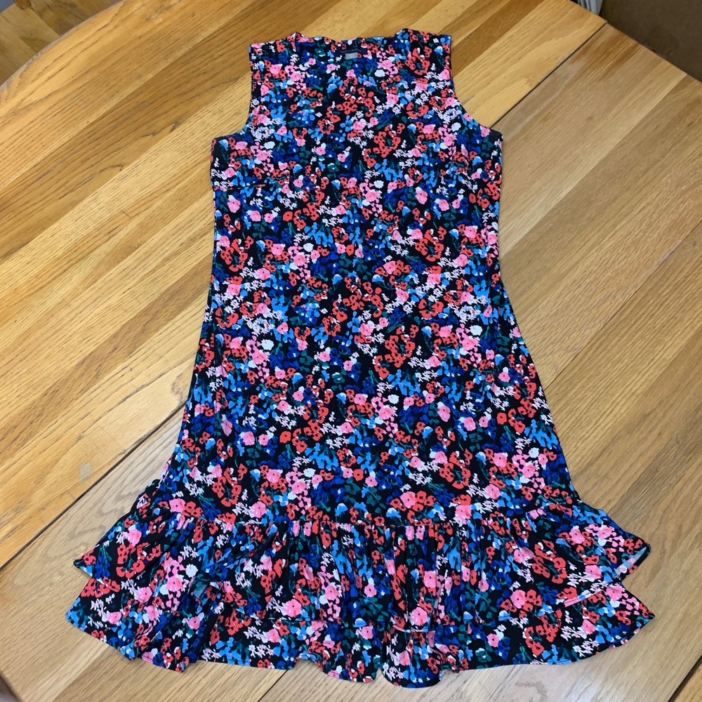 Tommy Hilfiger Womens Floral Ruffle Hem Sleeveless Shift Dress Multi-Color Sz 4‎